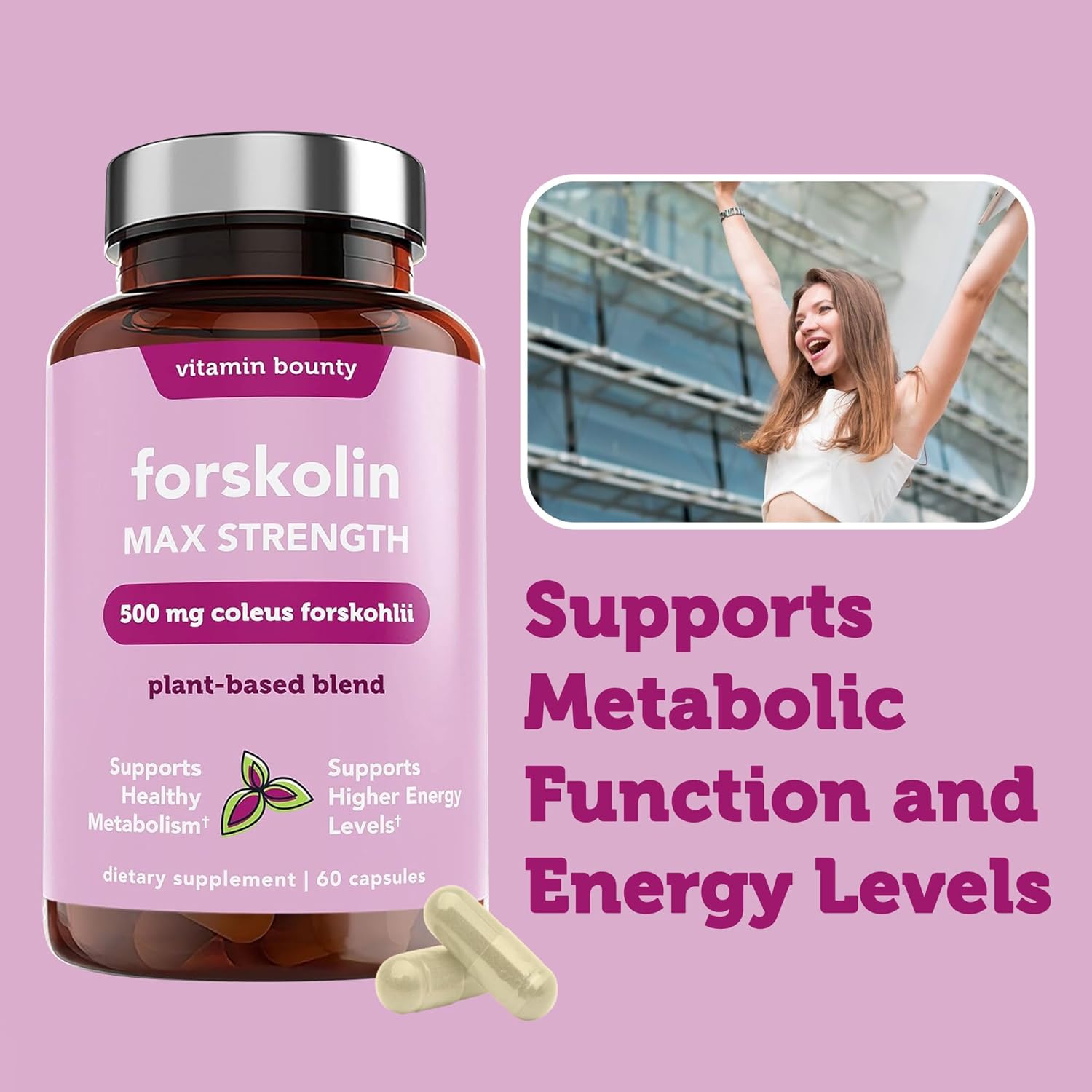 Natural Weight Management Supplement - Vitamin Bounty Forskolin Max Strength - 60 Capsules - Promotes Digestive Health