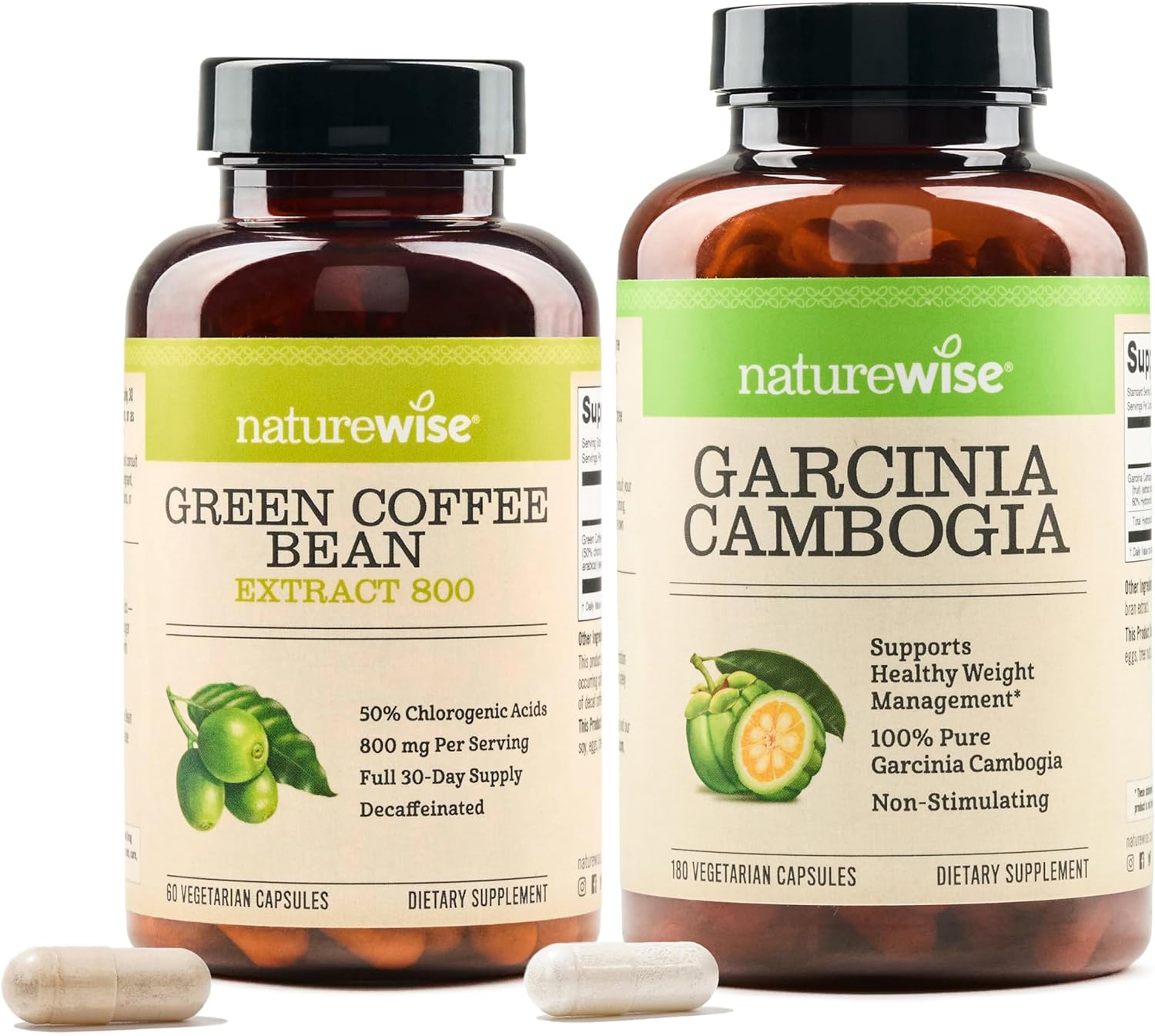 Natural Weight Management Support with Green Coffee Bean and Garcinia Cambogia Capsules - 800mg/180ct
