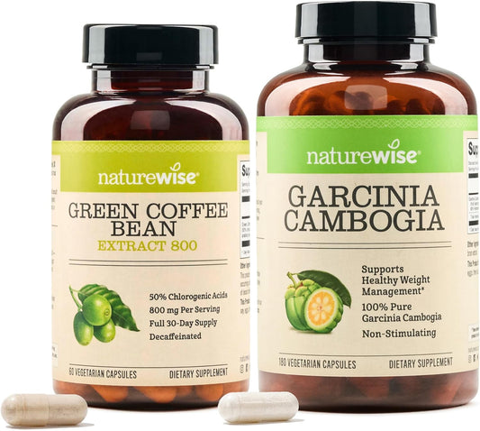 Natural Weight Management Support with Green Coffee Bean and Garcinia Cambogia Capsules - 800mg/180ct