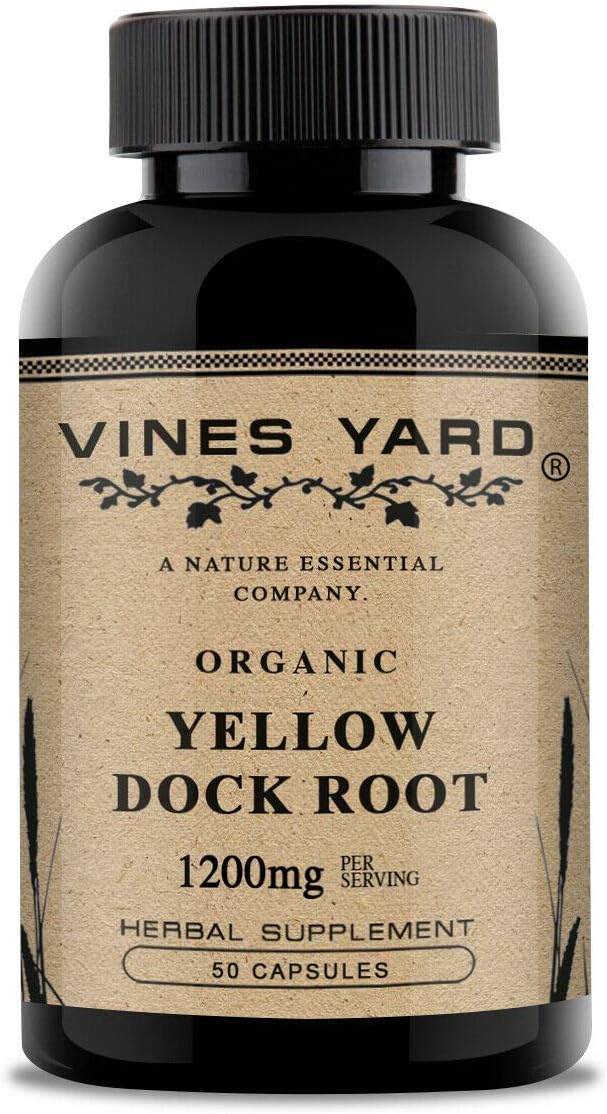 Natural Yellow Dock Root Capsules for Digestive Issues | Rumex Crispus Supplement 1200mg | Herbal Health Tonic 50 Pack