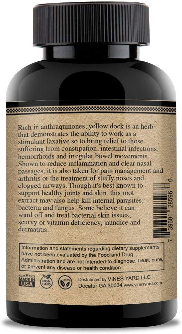 Natural Yellow Dock Root Capsules for Digestive Issues | Rumex Crispus Supplement 1200mg | Herbal Health Tonic 50 Pack