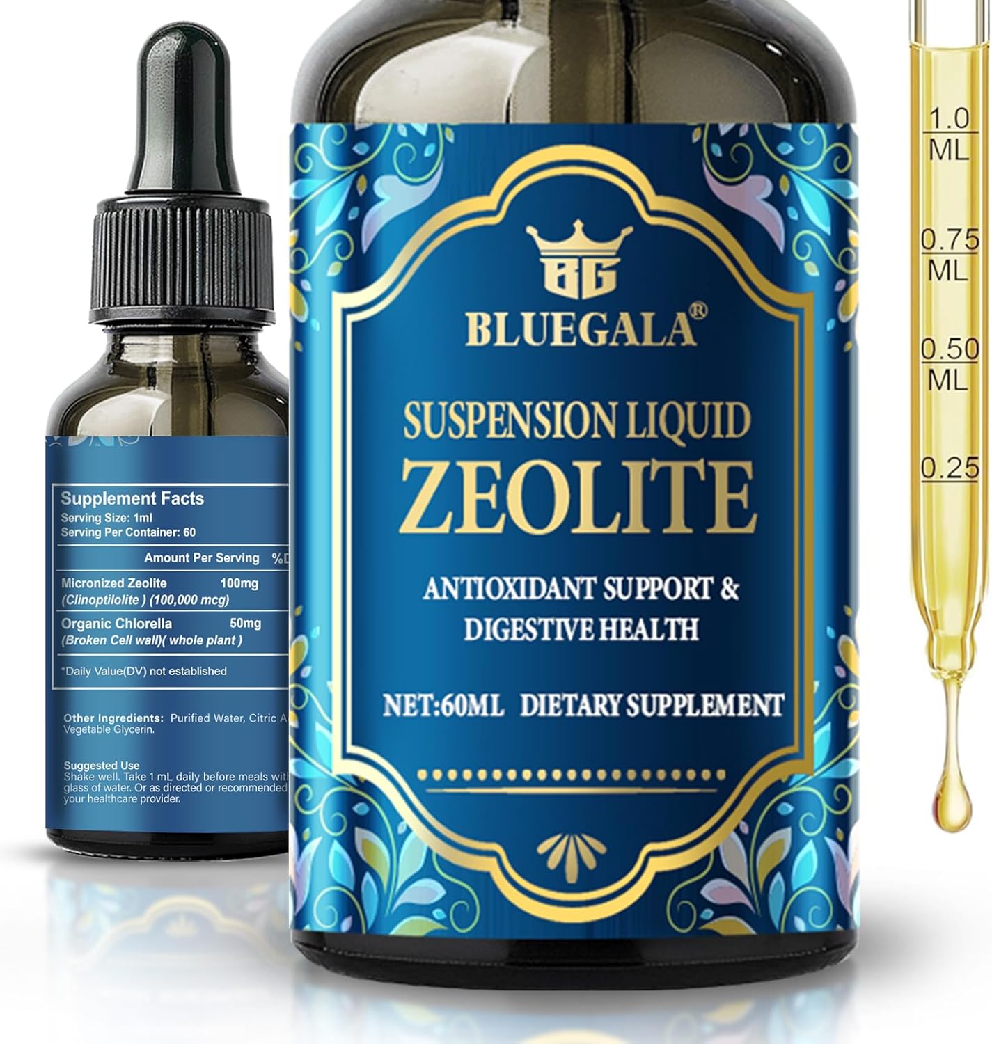 Natural Zeolite and Chlorella Detox Drops for Kids and Adults, Promotes Digestion and Immunity, 60 ml