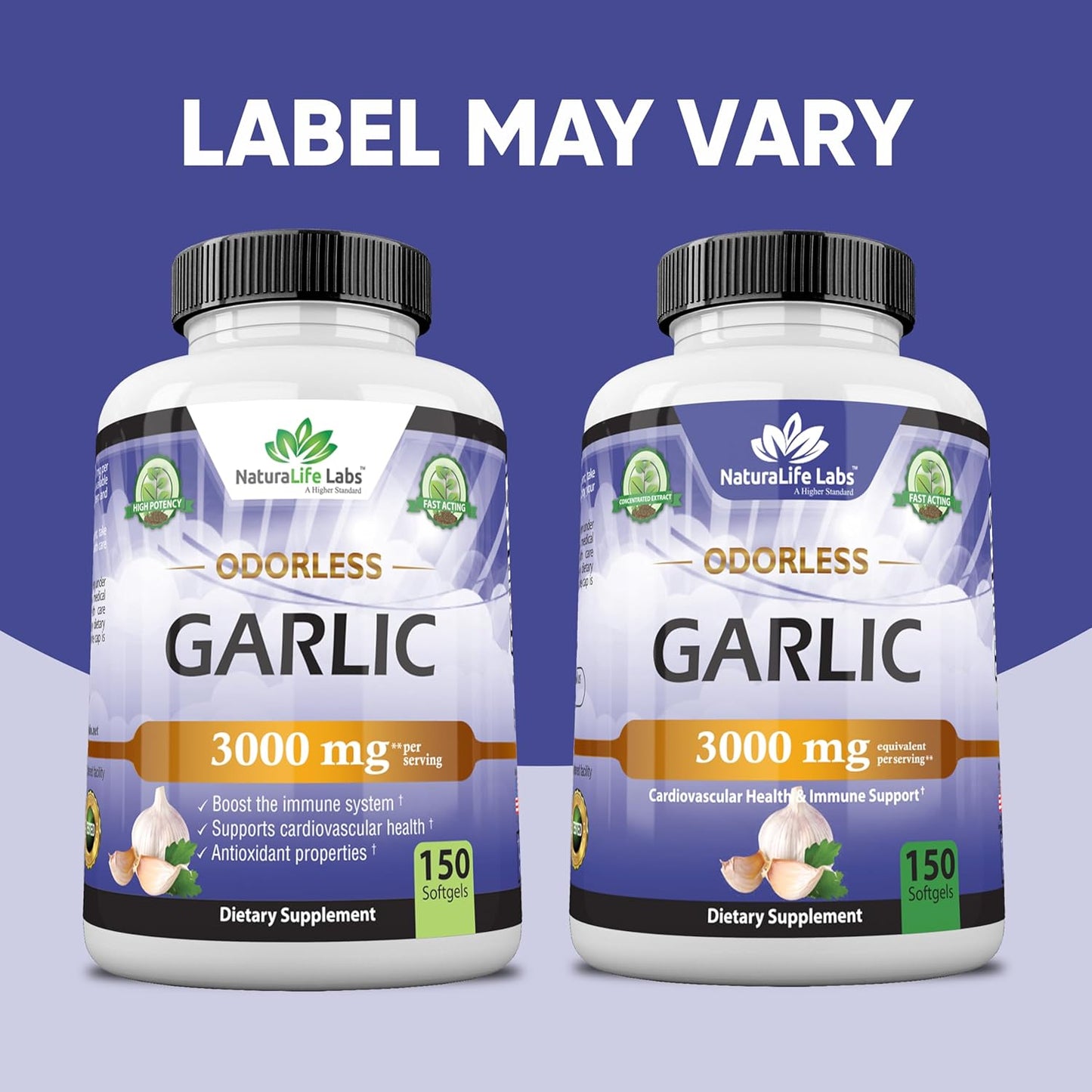 NaturaLife Labs Odorless Garlic Soft gels - 3000 mg per Serving for Immune System Support - 150 Count