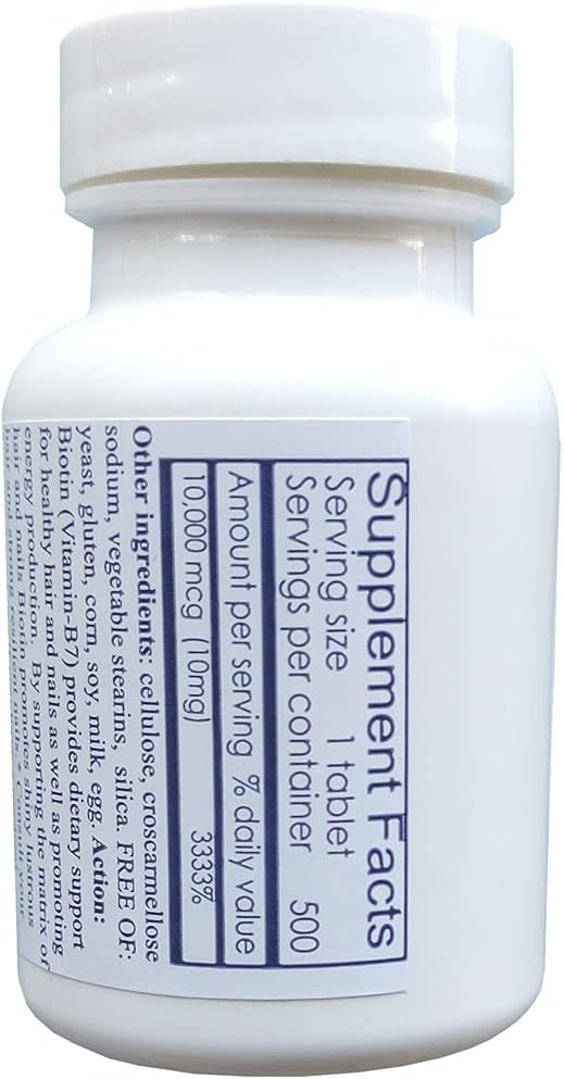 Naturally Healthy Biotin 10,000 mcg Tablets - Promotes Hair Growth, Skin Health, and Strong Nails with 10mg Biotin