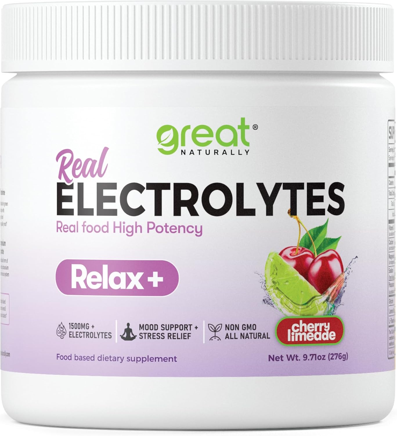 Naturally Relax+ Cherry Limeade Electrolyte Supplement: Hydration & Mood Support for Relaxation, Stress Relief - USA Made