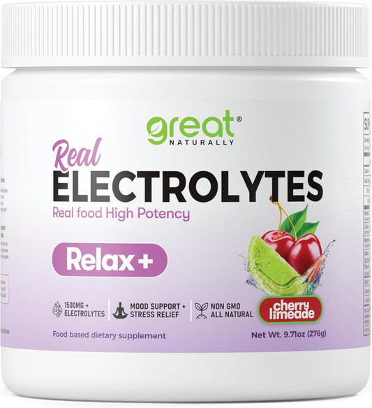 Naturally Relax+ Cherry Limeade Electrolyte Supplement: Hydration & Mood Support for Relaxation, Stress Relief - USA Made