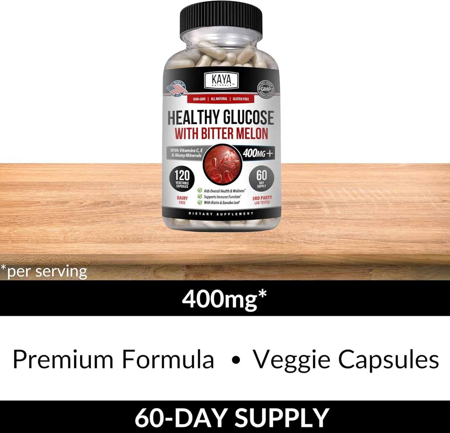 Naturally Supports Healthy Glucose Levels with Bittermelon Supplement - 120 Count of Vitamins, Minerals, Antioxidants, Non-GMO