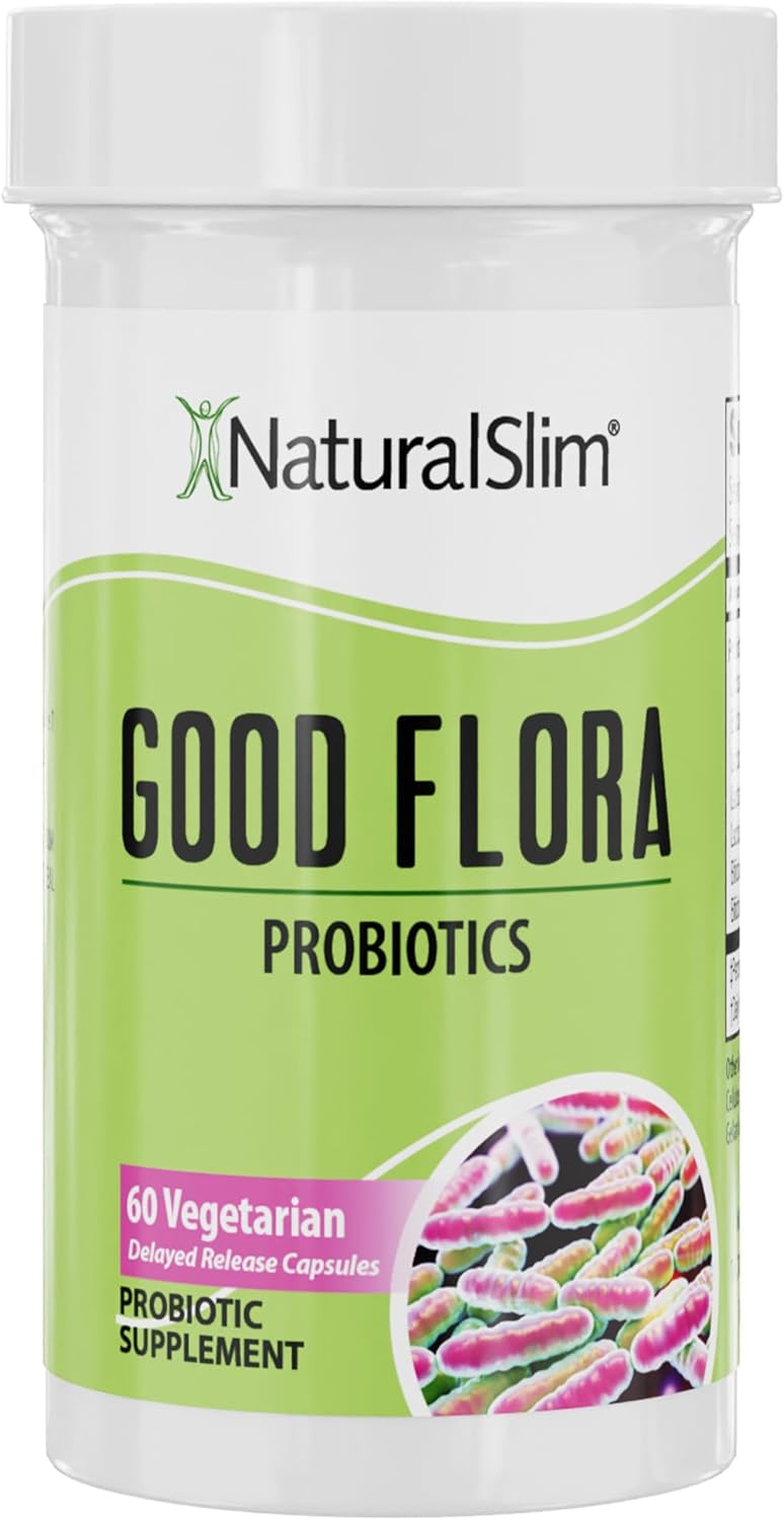 NaturalSlim Good Flora Probiotics with 7 Powerful Strains for Digestive Health, Intestinal Flora, and Immune Support - Gluten Free - 60 Capsules