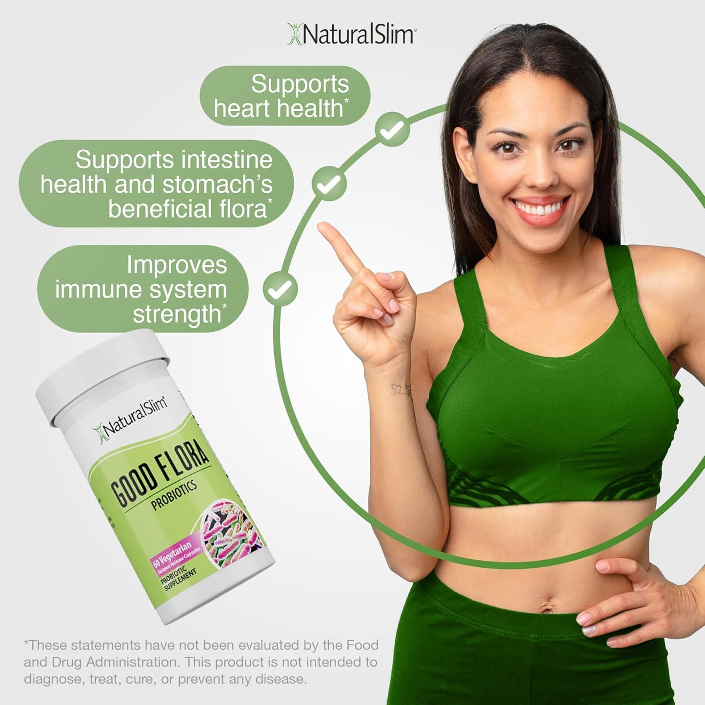 NaturalSlim Good Flora Probiotics with 7 Powerful Strains for Digestive Health, Intestinal Flora, and Immune Support - Gluten Free - 60 Capsules