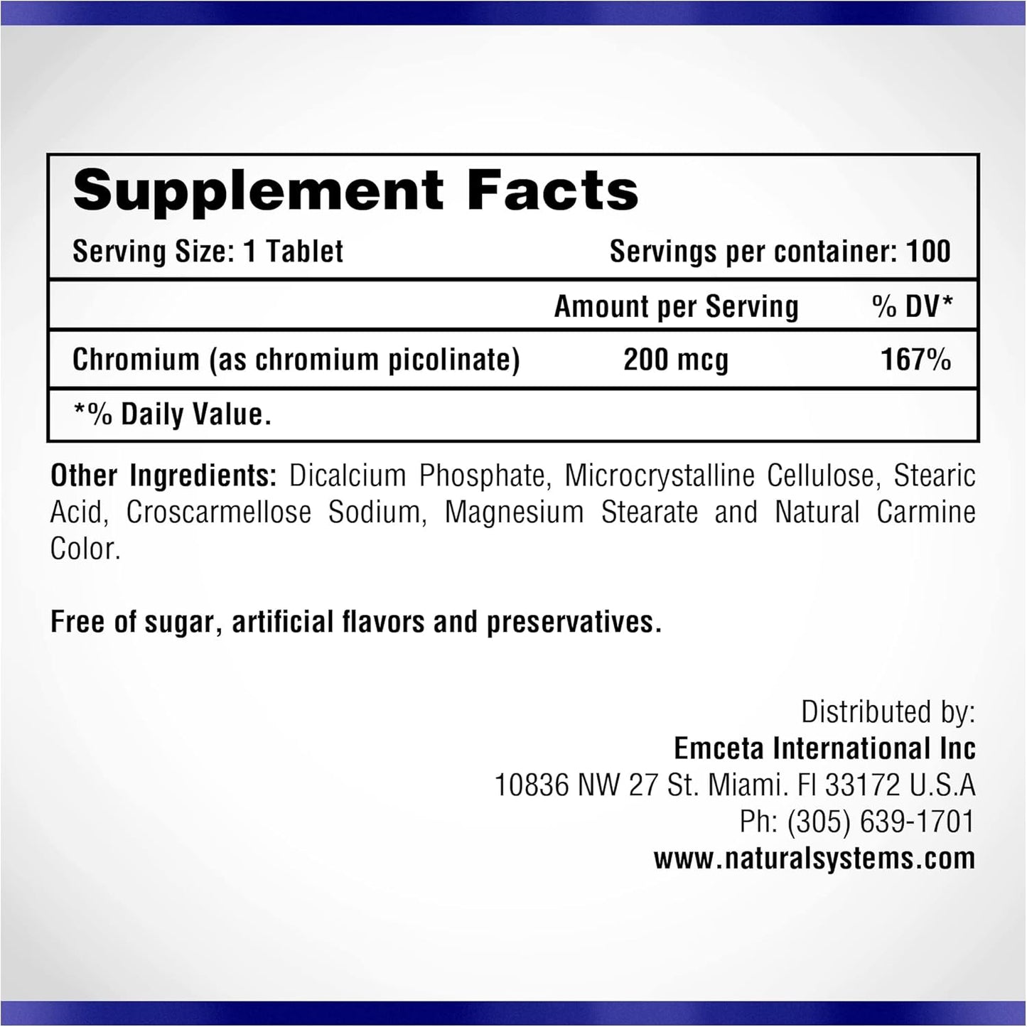 Naturasys Chromium Picolinate 200mcg - 100 Tablets - High Absorption Chromium Supplement for Active Lifestyles by Natural Systems