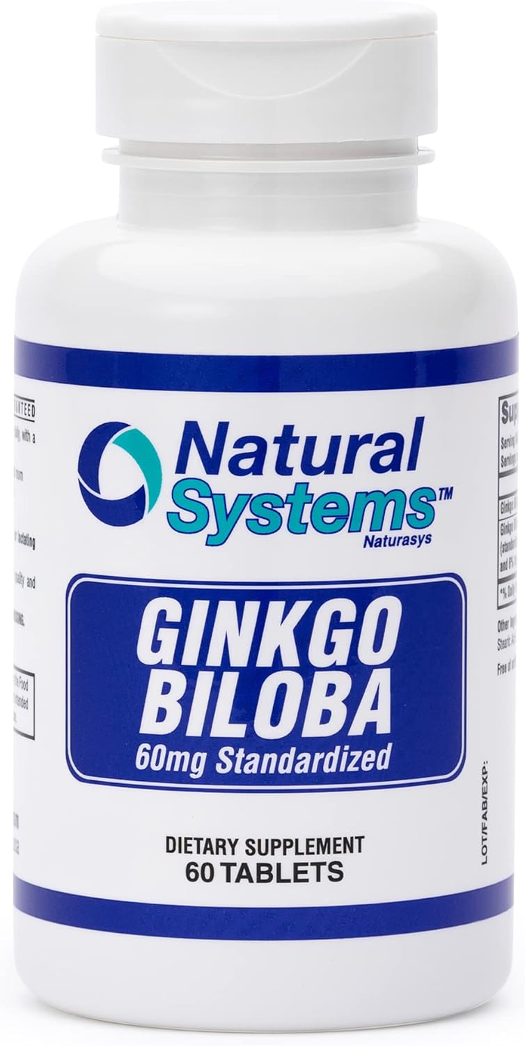Naturasys Ginkgo Biloba 60mg Tablets - Brain Memory Supplement for Energy - Concentration Support - Men & Women Memory Vitamins