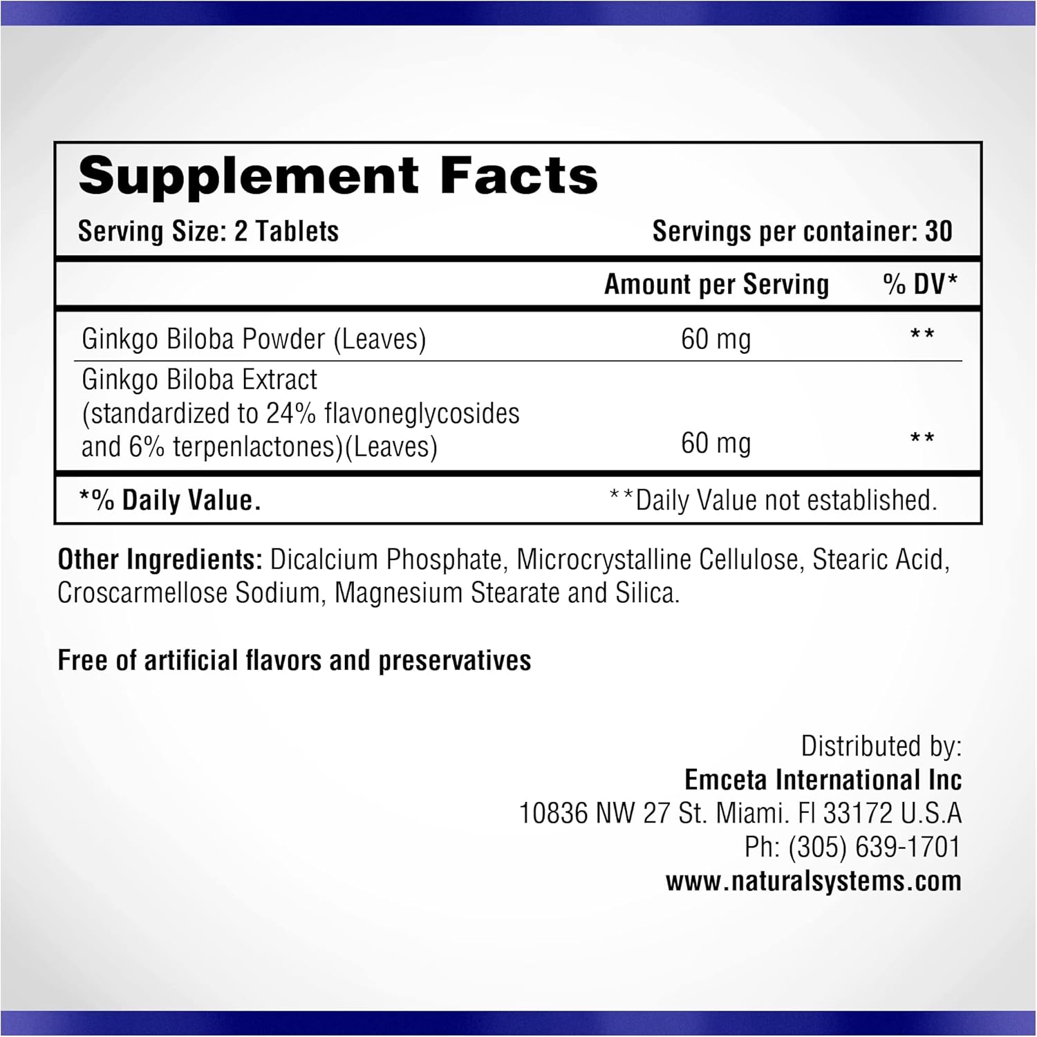 Naturasys Ginkgo Biloba 60mg Tablets - Brain Memory Supplement for Energy - Concentration Support - Men & Women Memory Vitamins