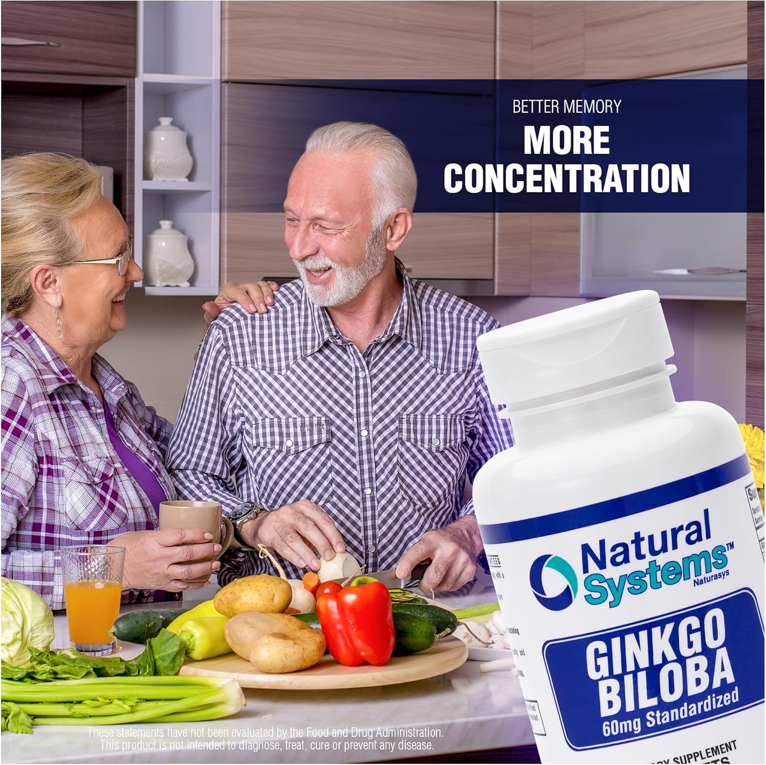 Naturasys Ginkgo Biloba 60mg Tablets - Brain Memory Supplement for Energy - Concentration Support - Men & Women Memory Vitamins