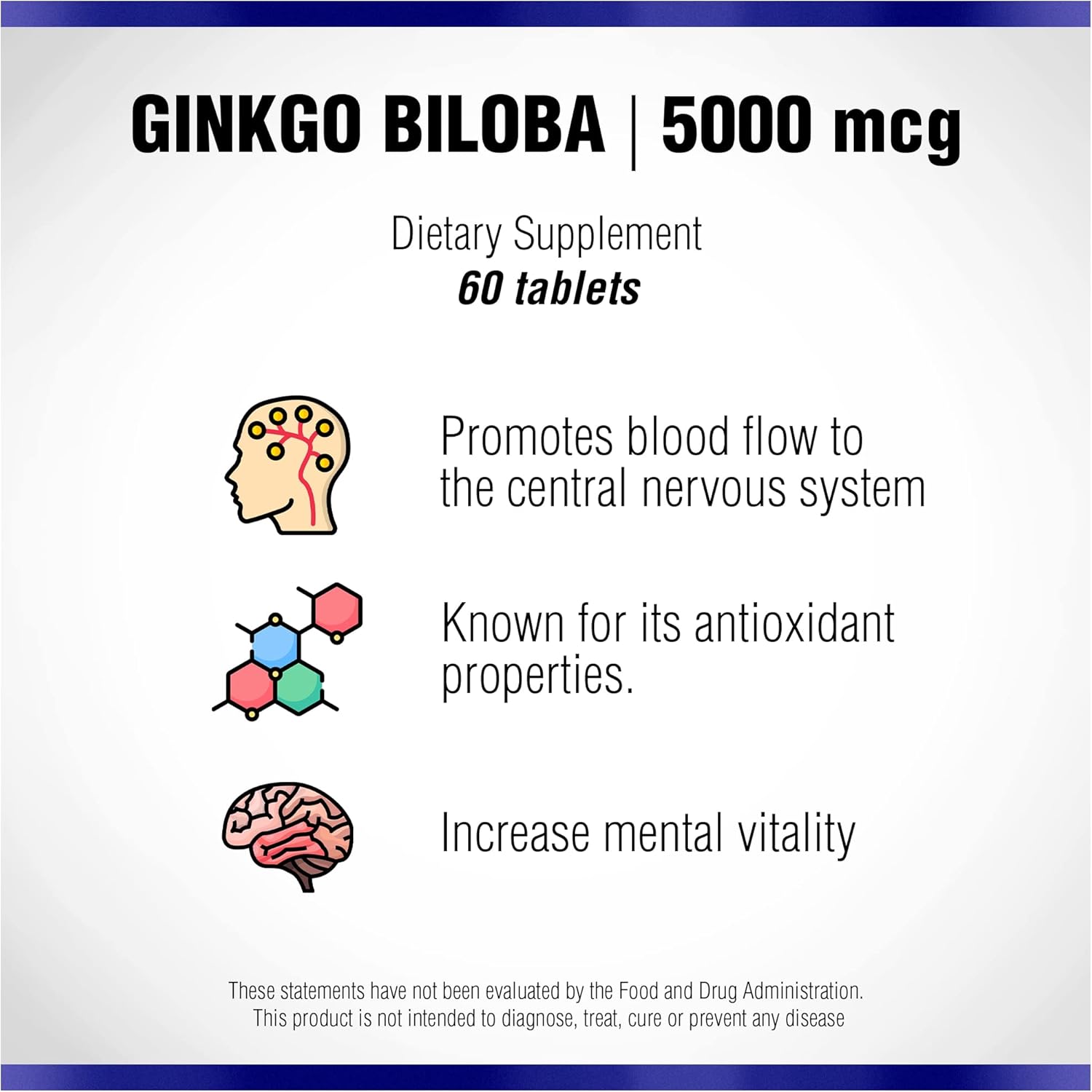 Naturasys Ginkgo Biloba 60mg Tablets - Brain Memory Supplement for Energy - Concentration Support - Men & Women Memory Vitamins