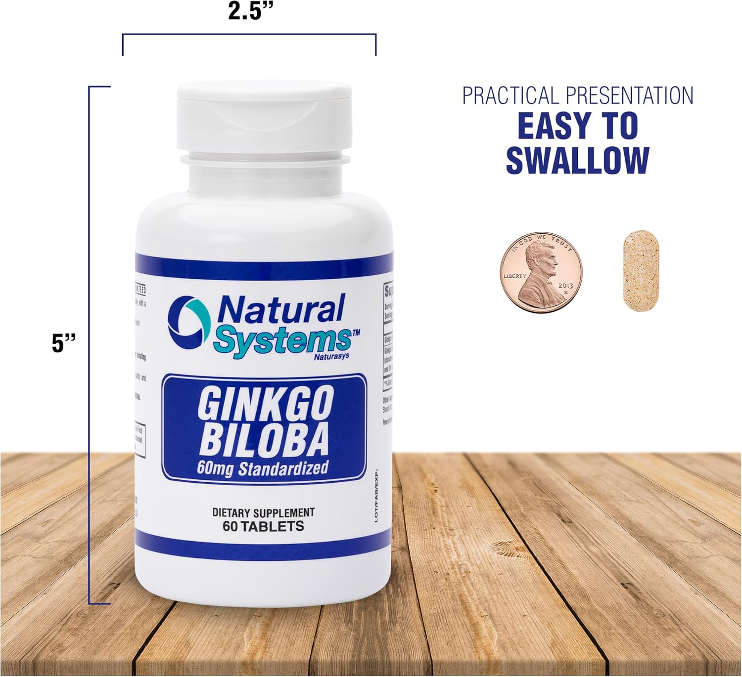 Naturasys Ginkgo Biloba 60mg Tablets - Brain Memory Supplement for Energy - Concentration Support - Men & Women Memory Vitamins