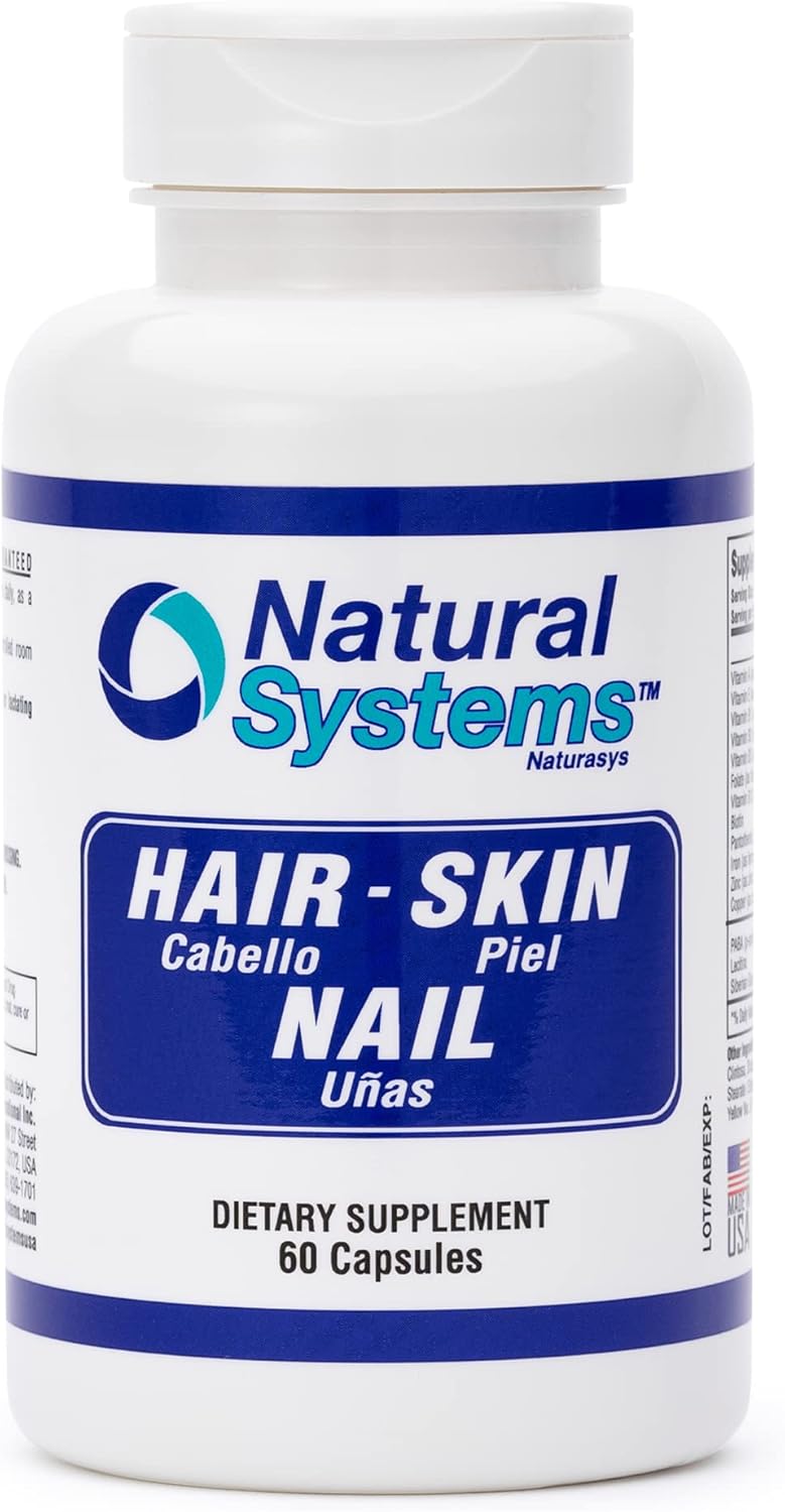 Naturasys Hair Skin and Nails Supplement 60 Capsules - Strong Hair and Nail Growth Vitamins - Biotin Supplement for Skin Protection