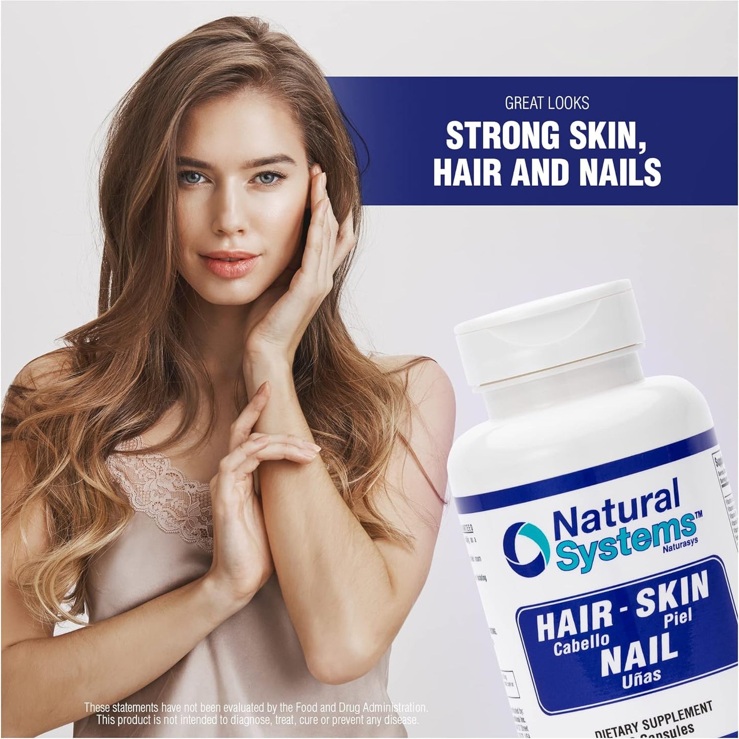 Naturasys Hair Skin and Nails Supplement 60 Capsules - Strong Hair and Nail Growth Vitamins - Biotin Supplement for Skin Protection