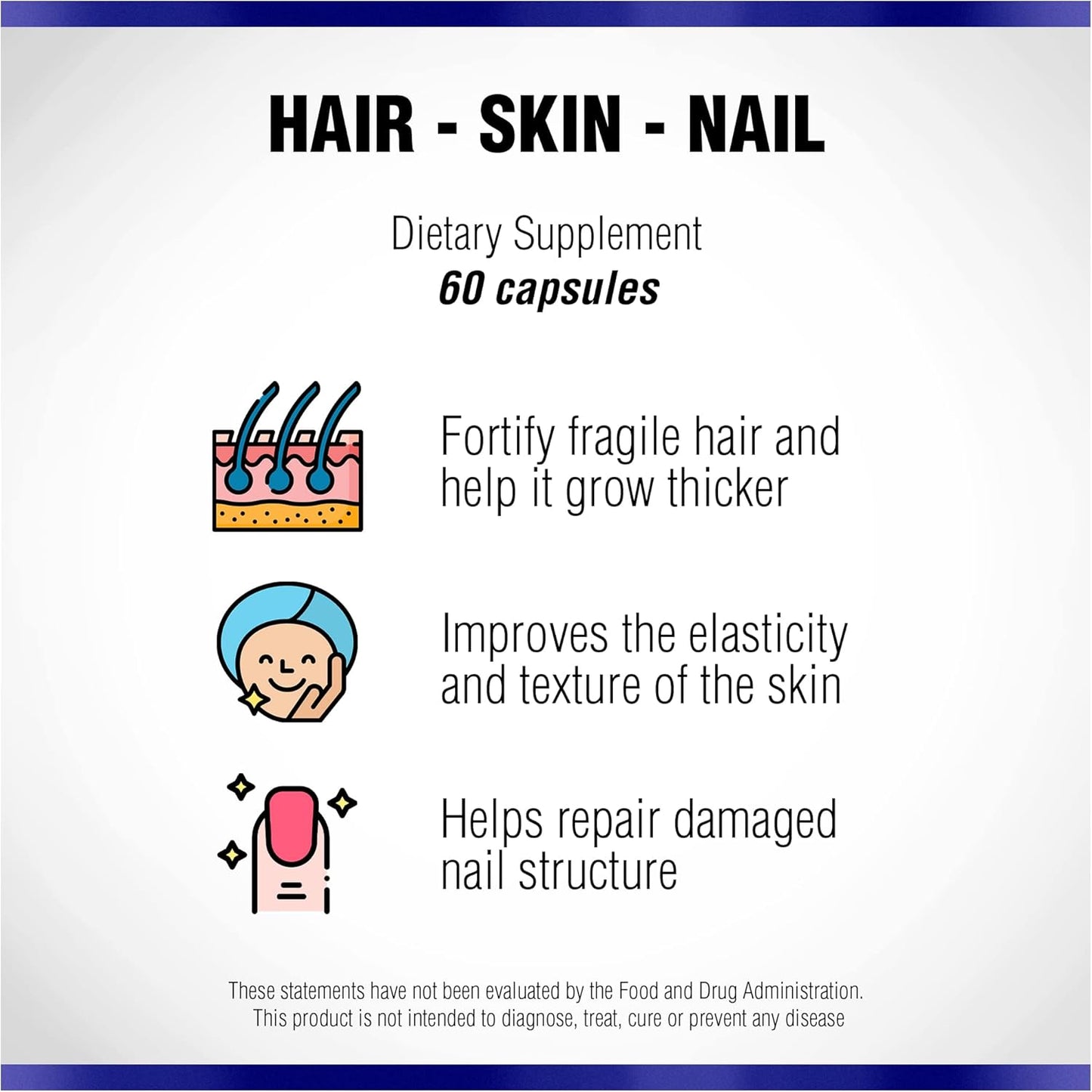 Naturasys Hair Skin and Nails Supplement 60 Capsules - Strong Hair and Nail Growth Vitamins - Biotin Supplement for Skin Protection