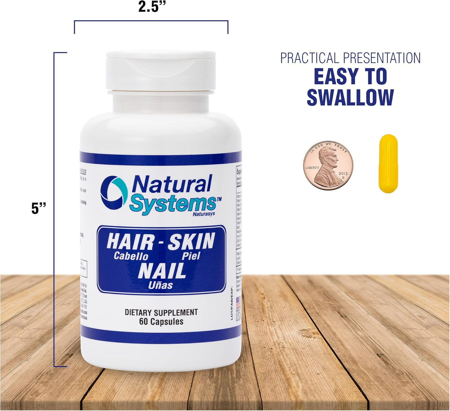 Naturasys Hair Skin and Nails Supplement 60 Capsules - Strong Hair and Nail Growth Vitamins - Biotin Supplement for Skin Protection