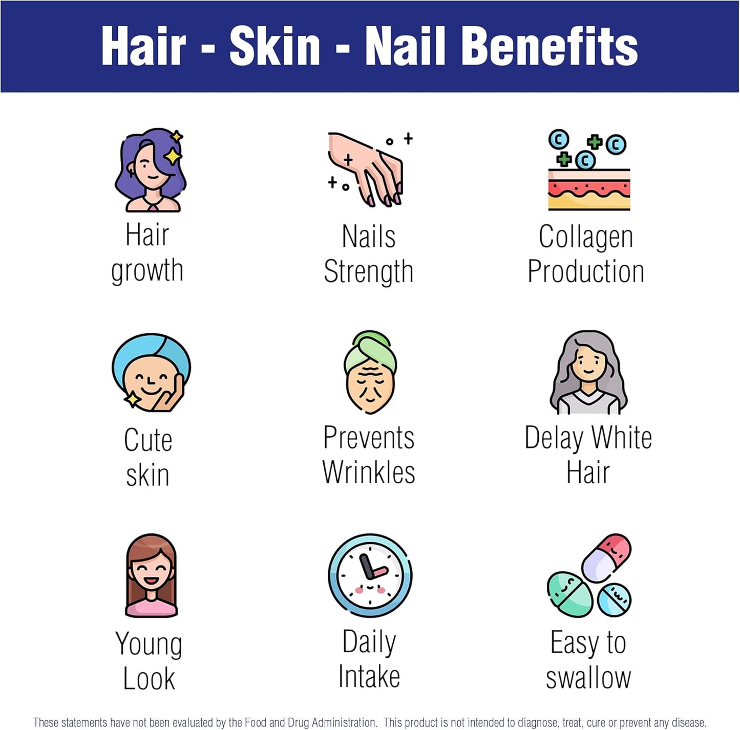 Naturasys Hair Skin and Nails Supplement 60 Capsules - Strong Hair and Nail Growth Vitamins - Biotin Supplement for Skin Protection