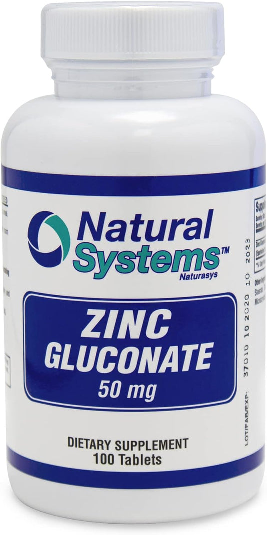 Naturasys Zinc Gluconate 50mg: Immune System Support, Bone & Muscle Strength, Elemental Minerals - Nutrition Supplement