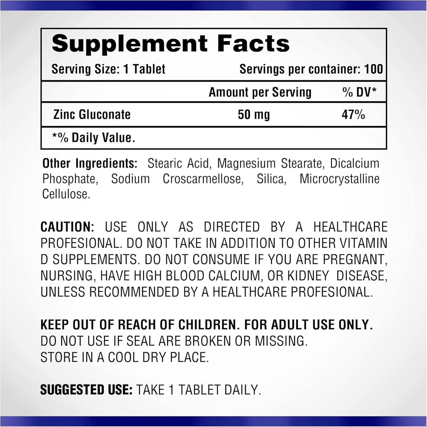 Naturasys Zinc Gluconate 50mg: Immune System Support, Bone & Muscle Strength, Elemental Minerals - Nutrition Supplement