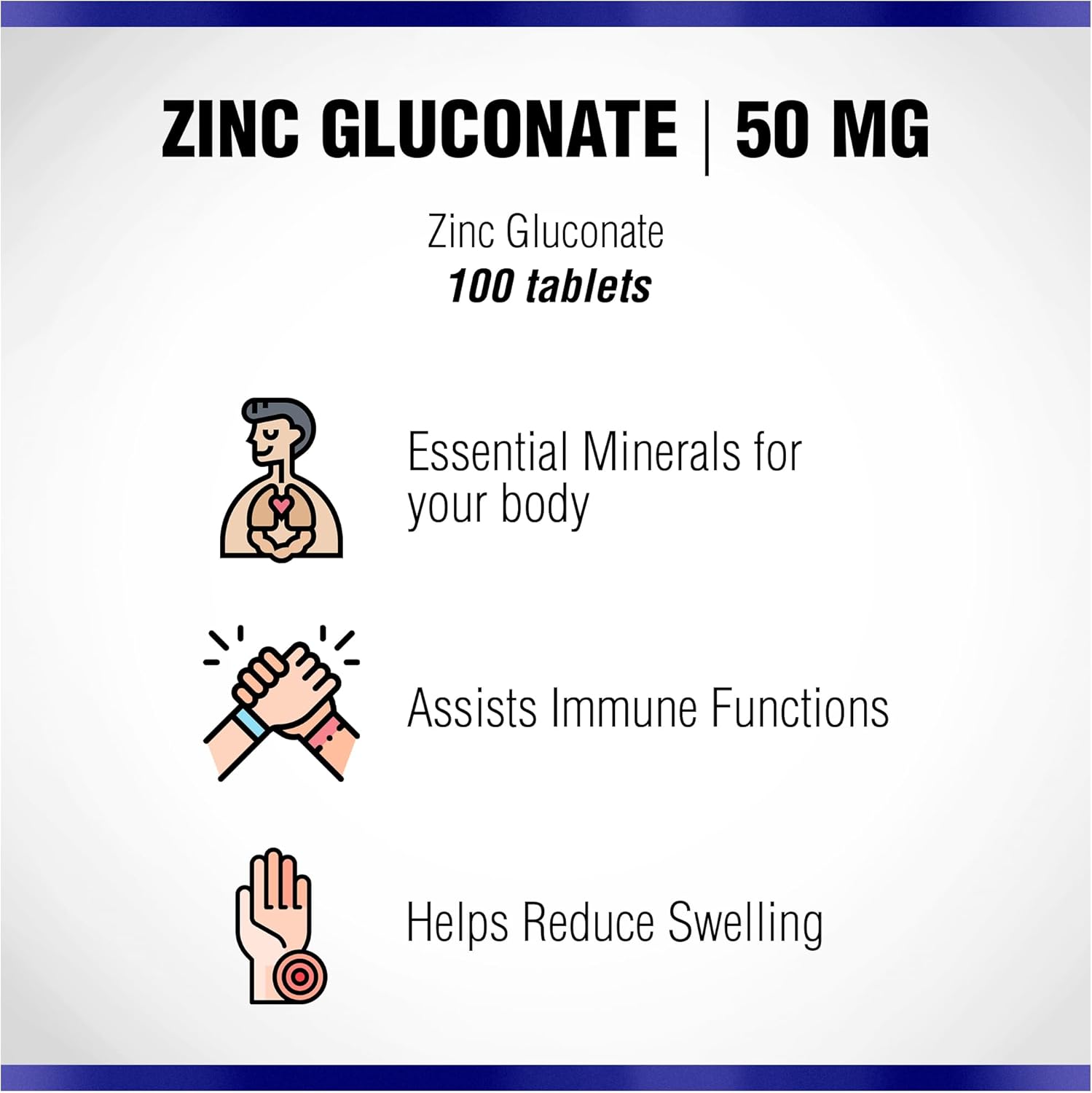 Naturasys Zinc Gluconate 50mg: Immune System Support, Bone & Muscle Strength, Elemental Minerals - Nutrition Supplement