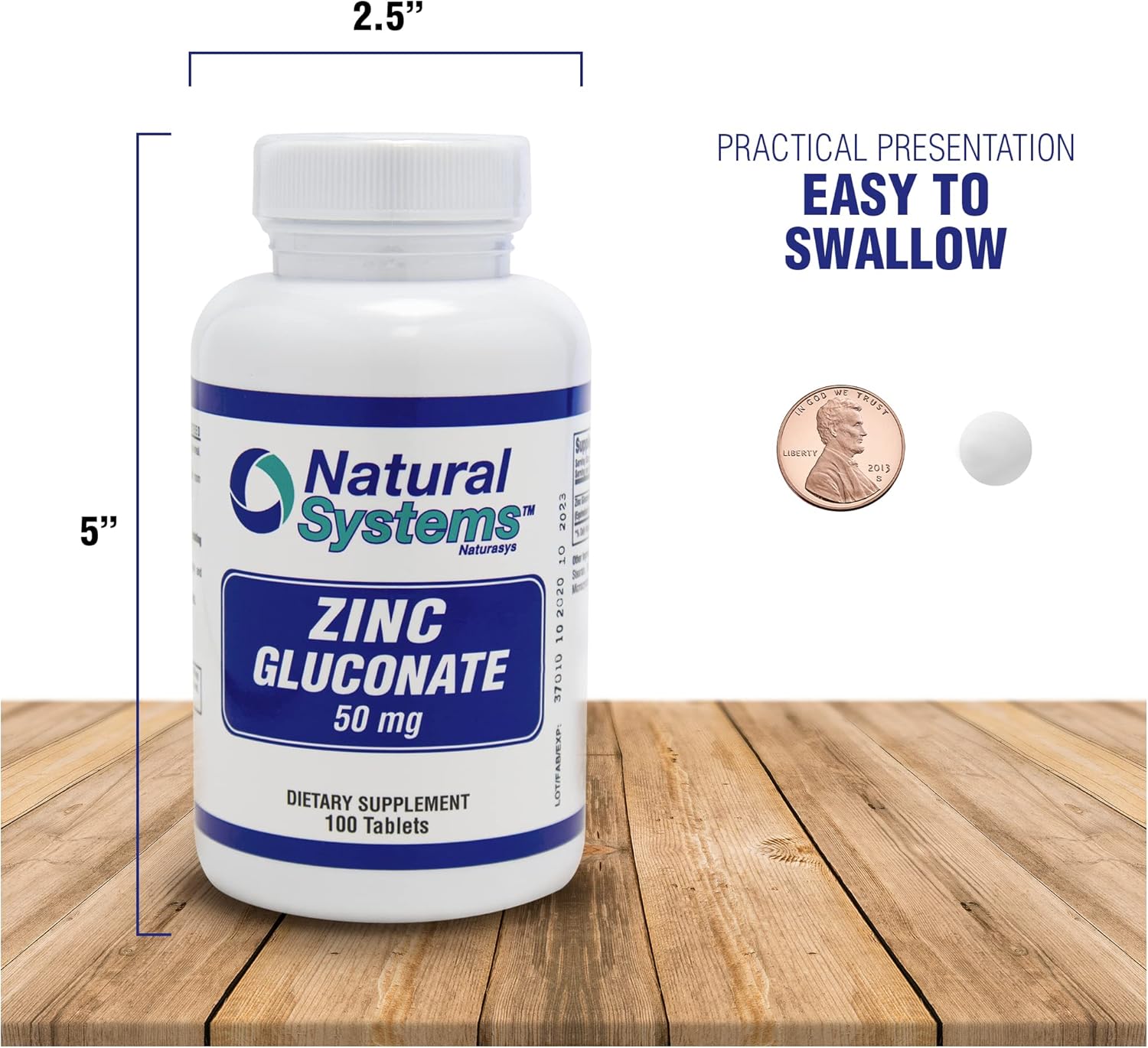Naturasys Zinc Gluconate 50mg: Immune System Support, Bone & Muscle Strength, Elemental Minerals - Nutrition Supplement