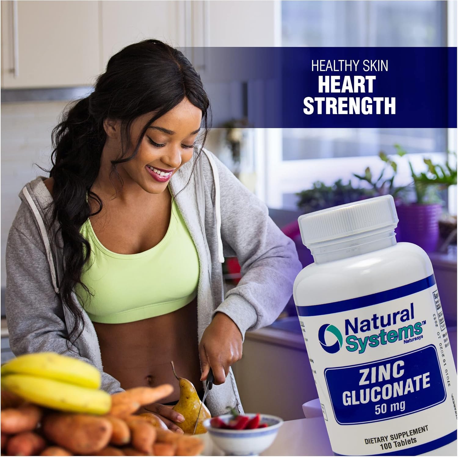 Naturasys Zinc Gluconate 50mg: Immune System Support, Bone & Muscle Strength, Elemental Minerals - Nutrition Supplement