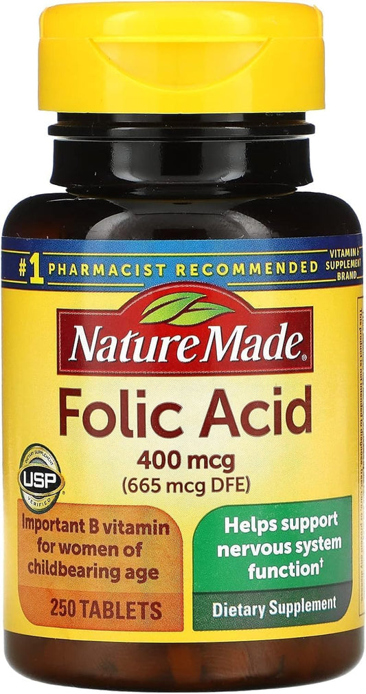 Nature Made Folic Acid 400 mcg - 250 Count x 6 Pack for a Total of 1500 Tablets