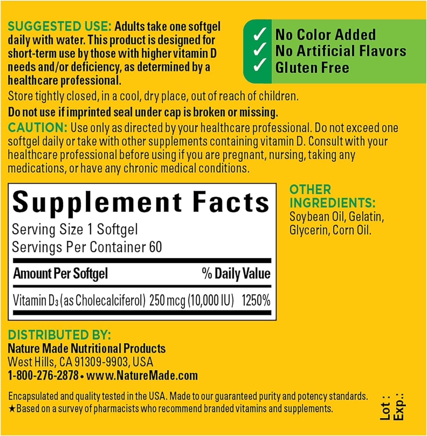 Nature Made High Potency Vitamin D3 10000 IU Softgels, Bone, Teeth, Muscle & Immune Health Support, 120 Softgels - 2 Pack