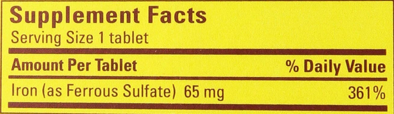 Nature Made Iron 65mg Tablets, 300 Count - Equivalent to 325mg Ferrous Sulfate