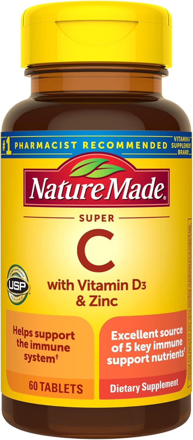 Nature Made Super C with Vitamin D3 and Zinc Tablets - Immune Support Supplement, 60 Day Supply