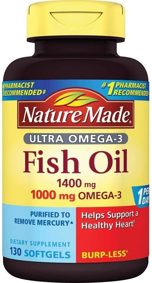 Nature Made Ultra Omega-3 Burpless Fish Oil Softgels - 1400 mg with Omega 3 - 1000 mg - 130 Count Bottle