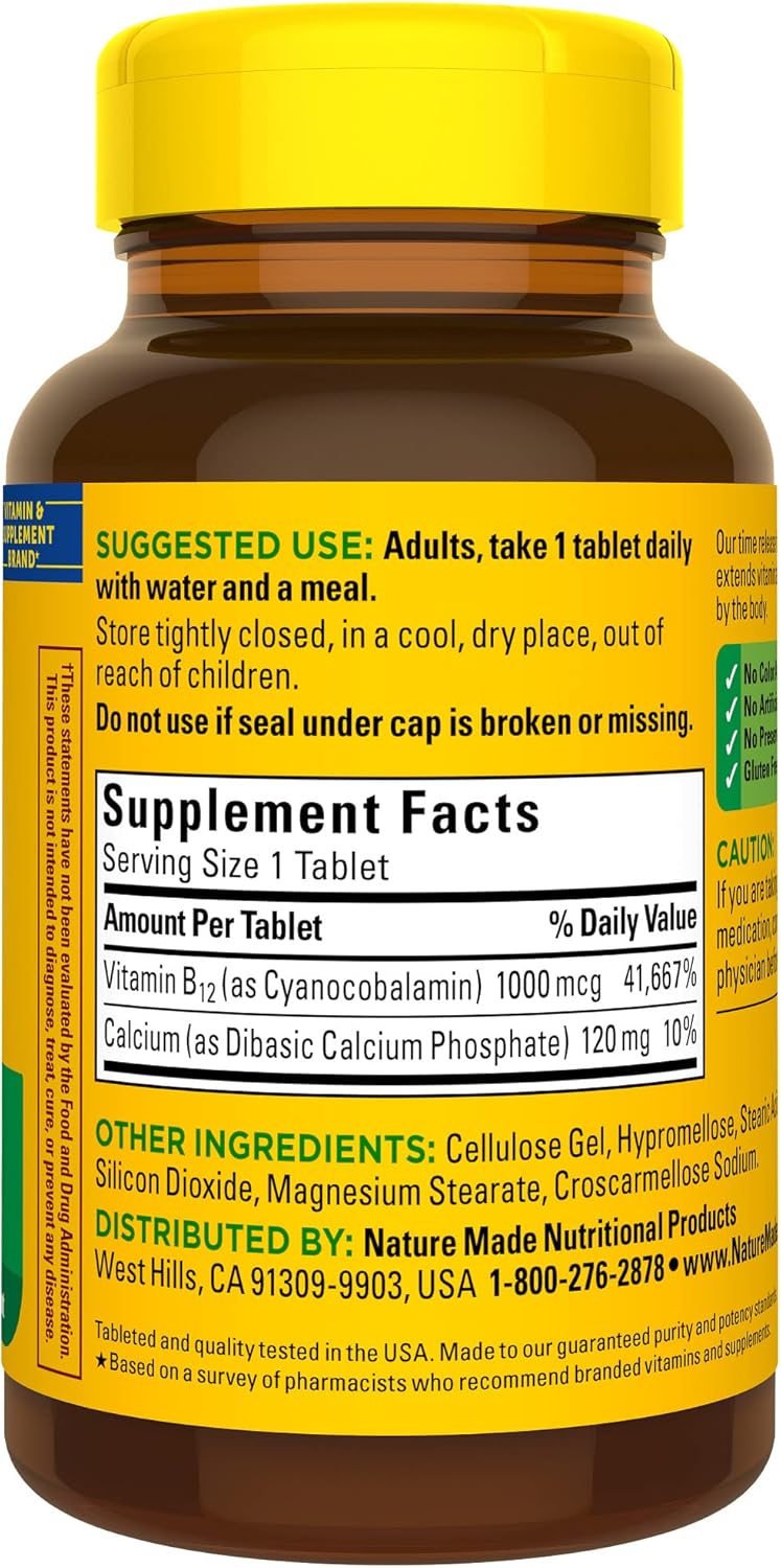 Nature Made Vitamin B12 1000 mcg Time Release Tablets - 160 Day Supply for Energy Metabolism Support