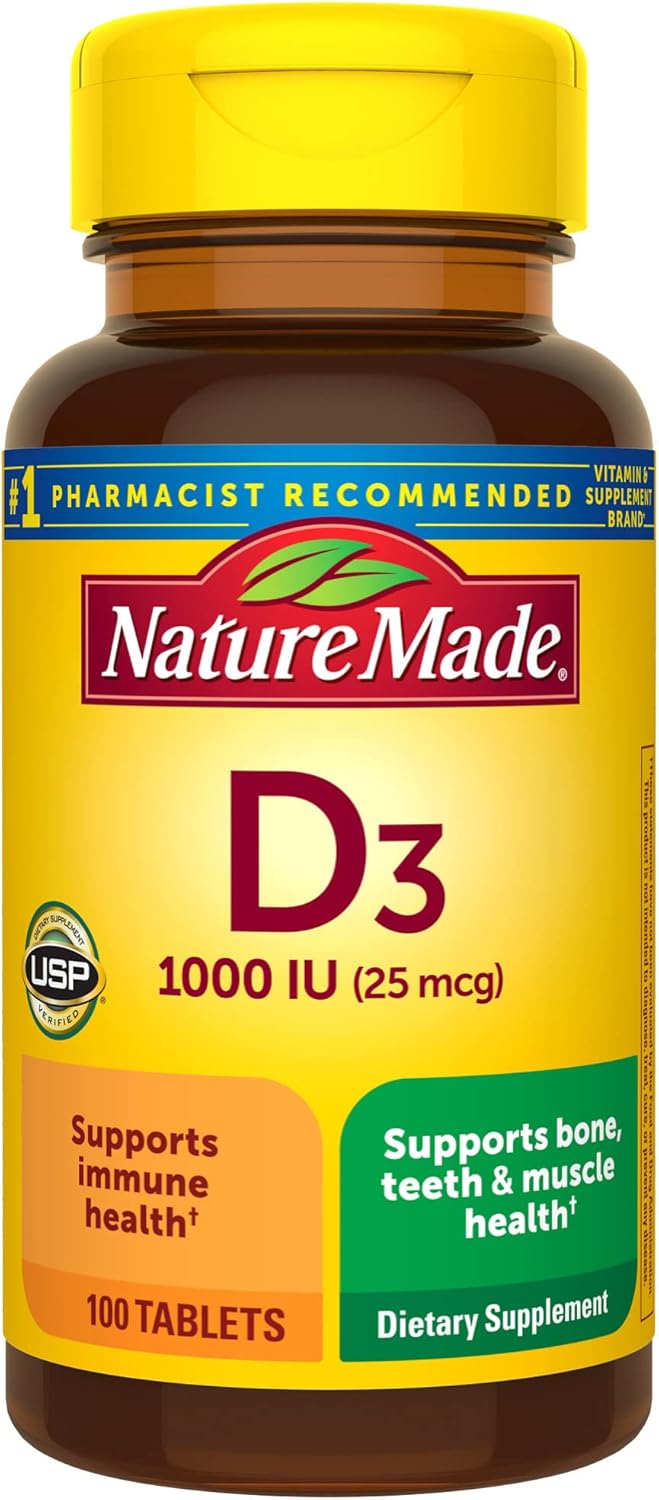 Nature Made Vitamin D3 1000 IU (25 mcg) Supplement for Bone, Teeth, Muscle & Immune Health - 300 Tablets, 100 Days Supply (3 Pack)