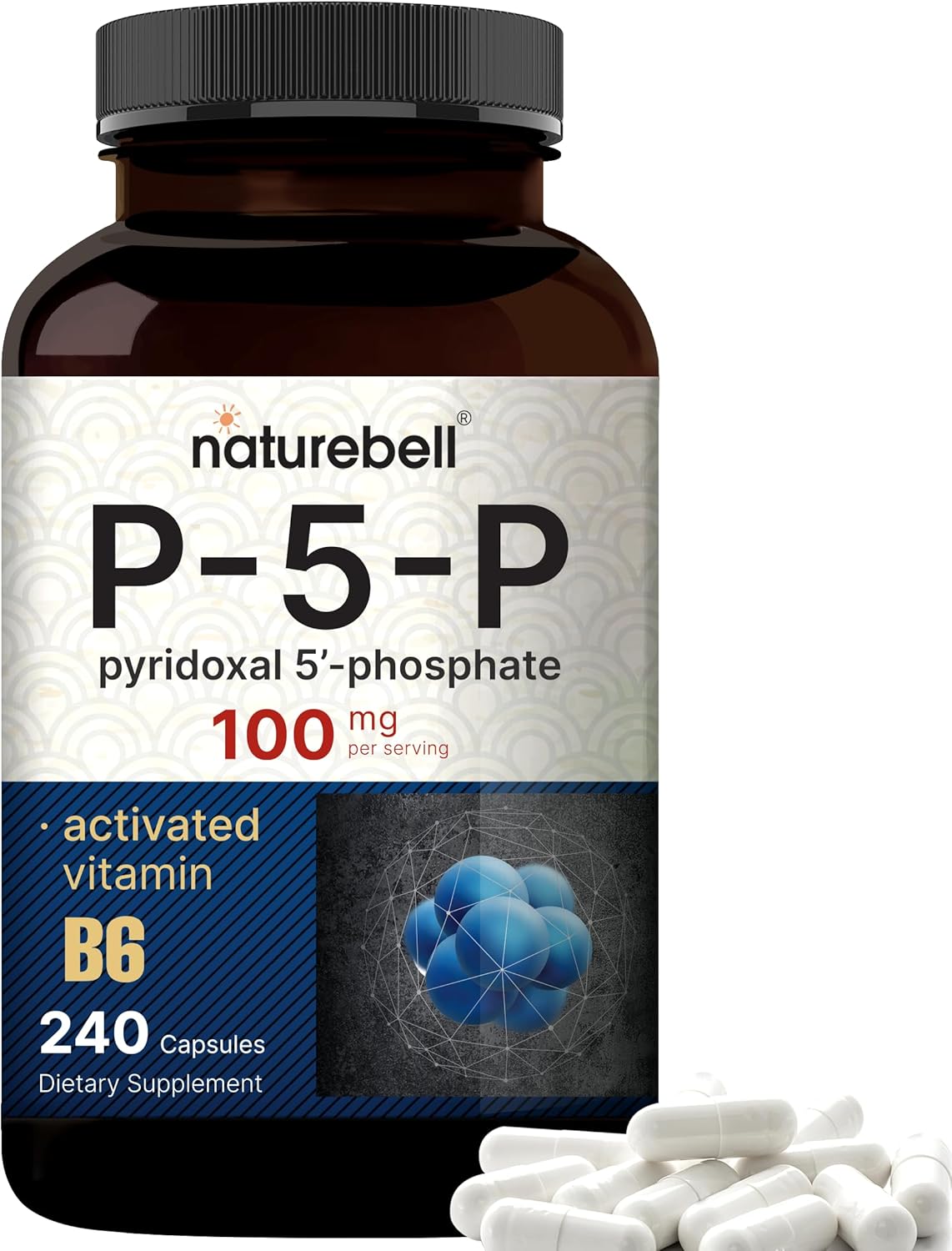 NatureBell P5P Vitamin B6 100mg, 240 Capsules - Activated Pyridoxal 5 Phosphate Brain Health Support - Non-GMO Supplement