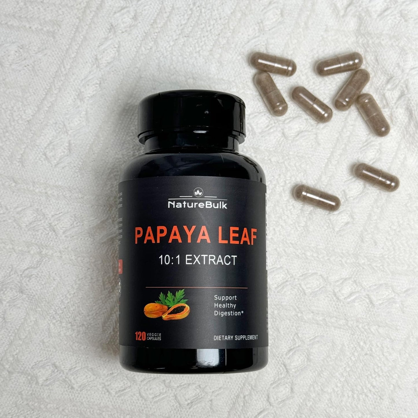 NATUREBULK Papaya Leaf Extract Capsules - 10X Strength for Immune Gut & Digestive Health - 120 Veg Capsules