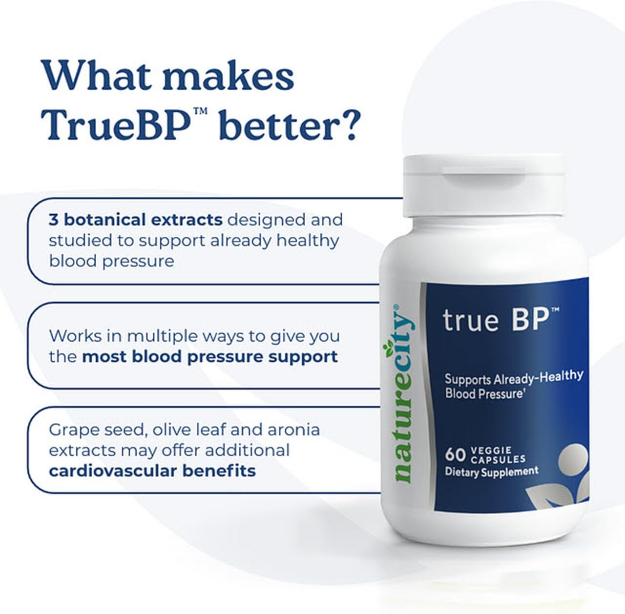 NatureCity True-BP: Heart Health Supplements for Blood Flow Support - MegaNatural-BP 80mg with 16% Oleuropein - 60 Capsules