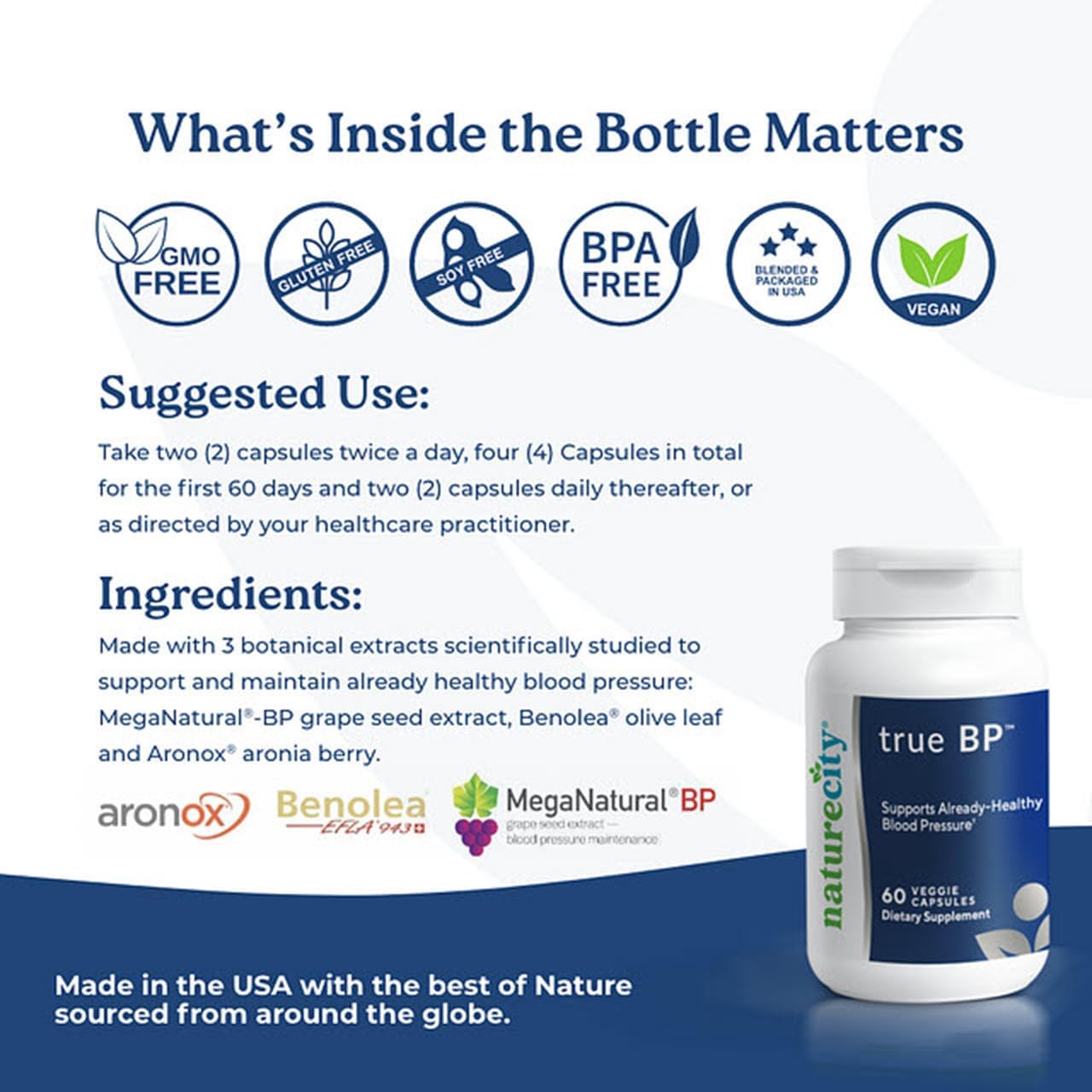 NatureCity True-BP: Heart Health Supplements for Blood Flow Support - MegaNatural-BP 80mg with 16% Oleuropein - 60 Capsules