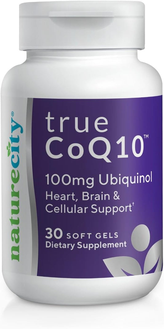 NatureCity True-CoQ10 Ubiquinol 100mg - Kaneka QH CoQ10 Heart, Brain, Cellular Energy - 30 Soft Gels - Active Ubiquinol Formula