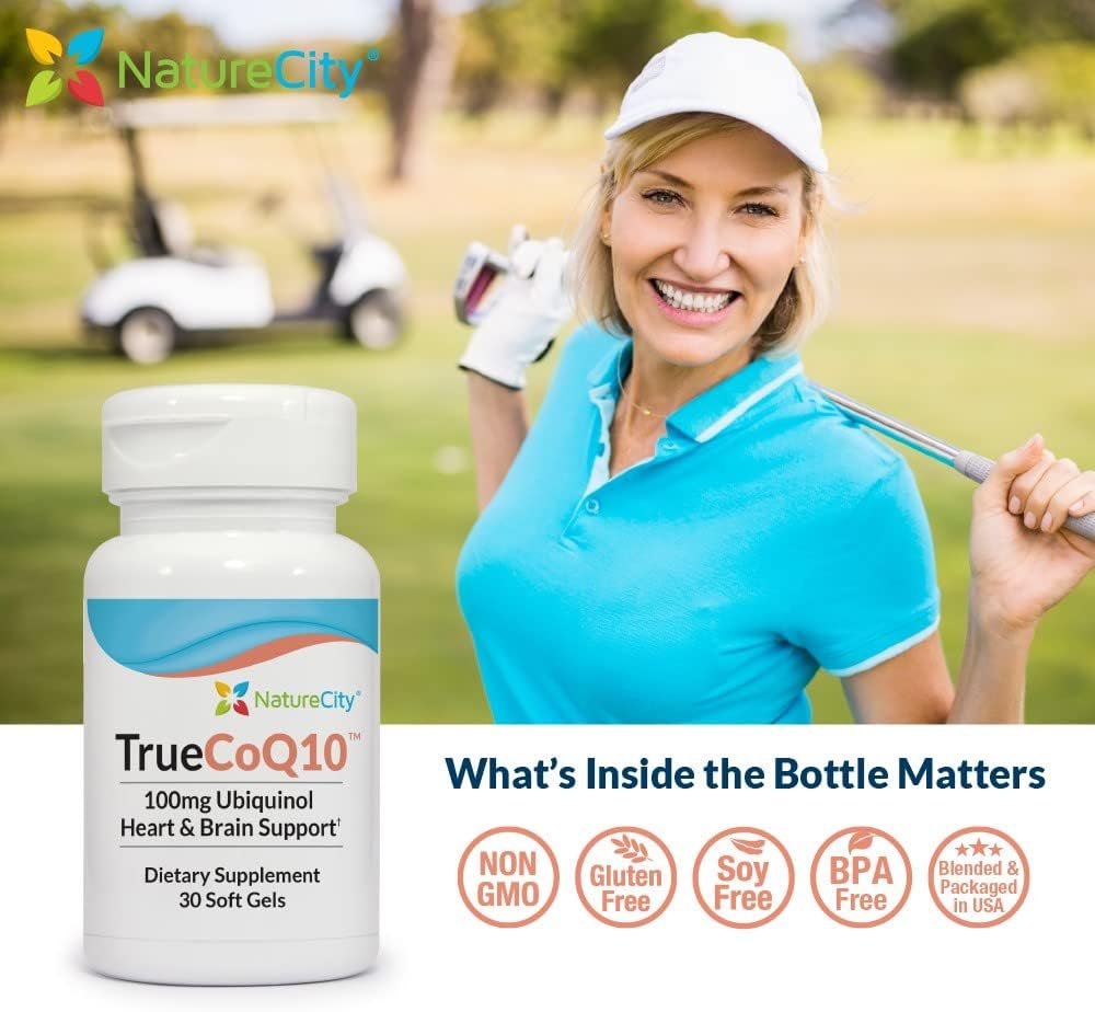 NatureCity True-CoQ10 Ubiquinol 100mg - Kaneka QH CoQ10 Heart, Brain, Cellular Energy - 30 Soft Gels - Active Ubiquinol Formula