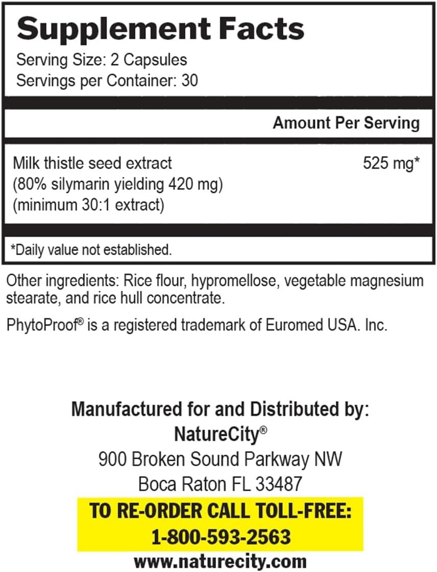 NatureCity TrueMilkThistle 525mg - High-Potency Liver & Antioxidant Support - 60 Veggie Capsules