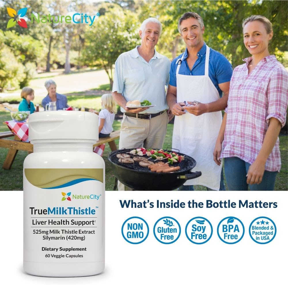 NatureCity TrueMilkThistle 525mg - High-Potency Liver & Antioxidant Support - 60 Veggie Capsules
