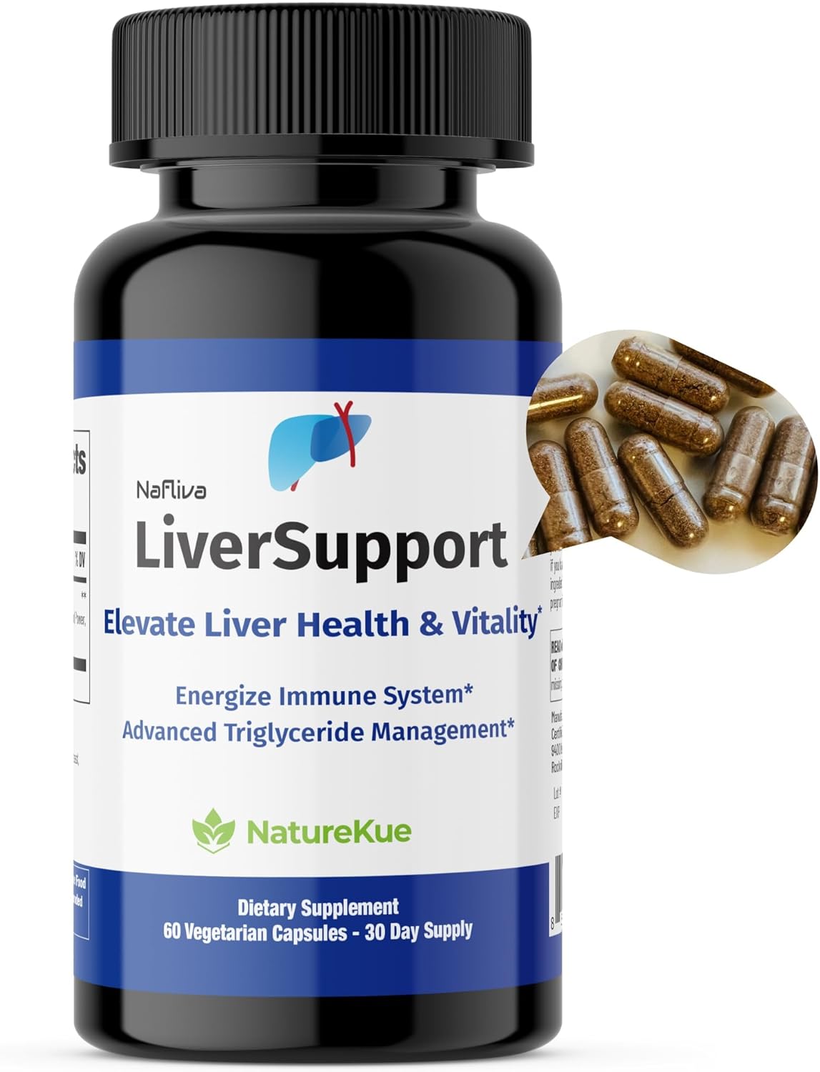 NatureKue LiverSupport Supplement with Deepure Tea & Milk Thistle - Natural Detox & Antioxidant Support - 60 Capsules