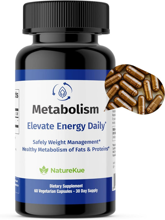 NatureKue Metabolism Boost Capsules - Natural Weight Management & Energy Support with Puerh Tea Extract, Green Tea, Herbal Supplement - 60 Vegetarian Capsules