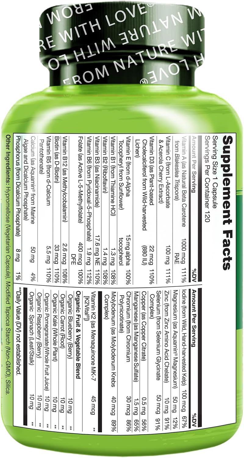 NATURELO Men's One Daily Multivitamin - 120 Vegetarian Capsules with Organic Whole Foods, Minerals, & Vitamins for Energy & Health