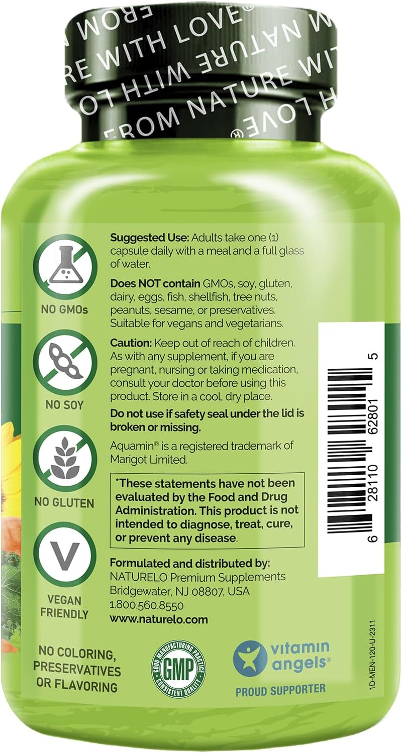 NATURELO Men's One Daily Multivitamin - 120 Vegetarian Capsules with Organic Whole Foods, Minerals, & Vitamins for Energy & Health