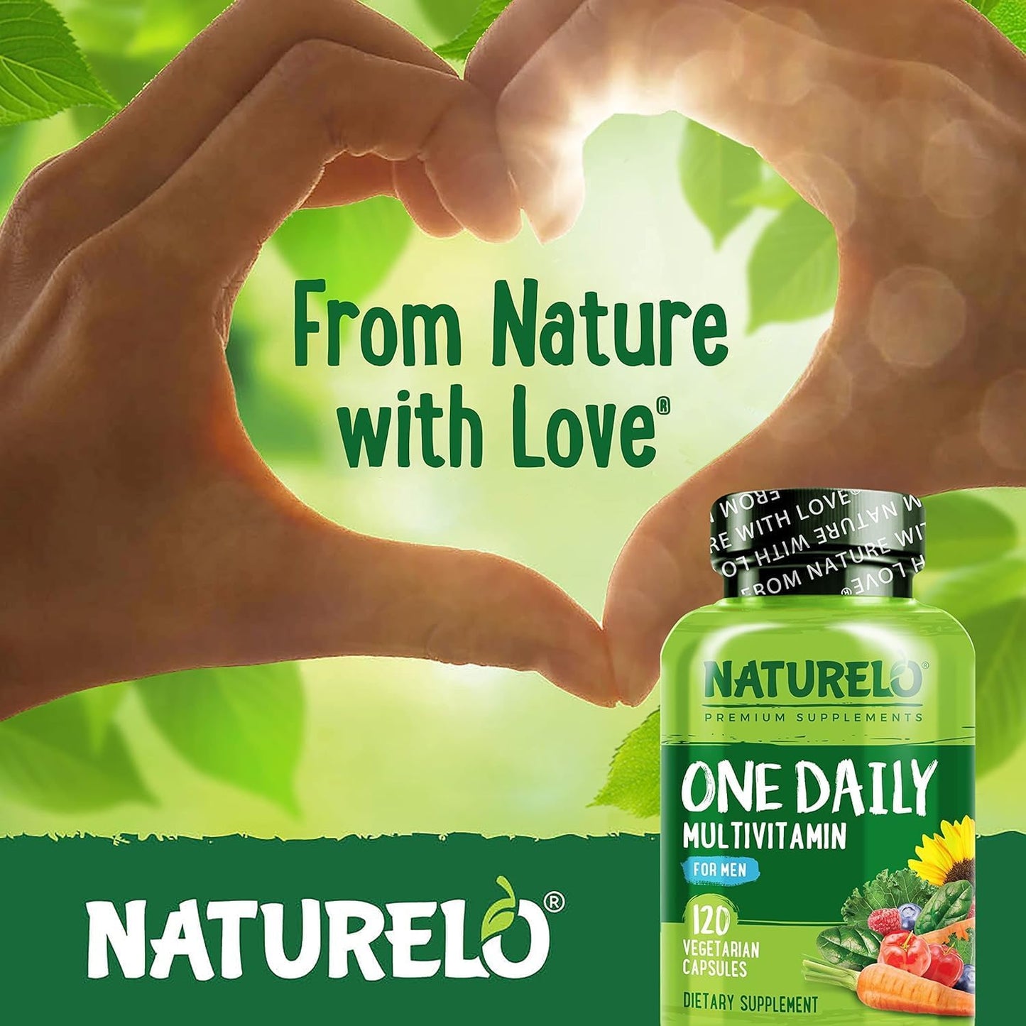 NATURELO Men's One Daily Multivitamin - 120 Vegetarian Capsules with Organic Whole Foods, Minerals, & Vitamins for Energy & Health