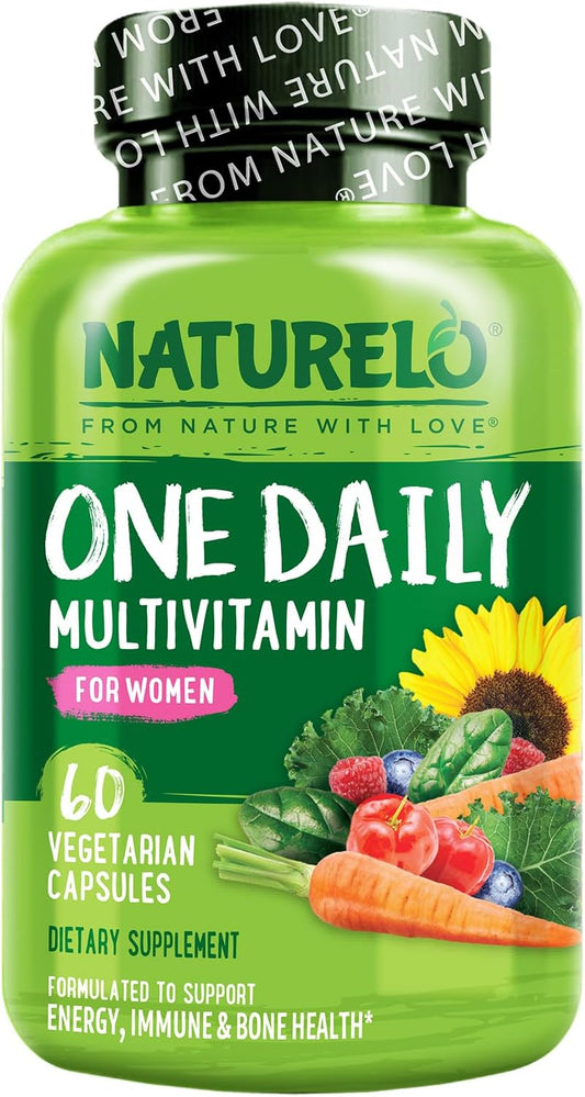 NATURELO One Daily Multivitamin for Women - Energy Support - Whole Food Supplement - Hair, Skin, Nails - Non-GMO - Gluten Free - 60 Capsules
